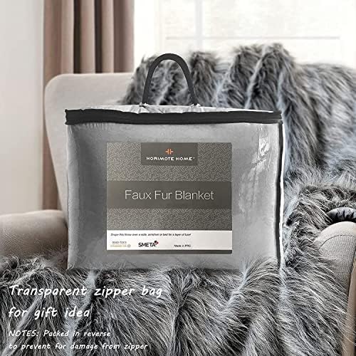 Luxury Faux Fur Blanket Queen Size, Ultra Big Grey and Black High Pile Mixed Faux Fur Throw, Oversized Super Warm, Fuzzy, Elegant, Fluffy Decoration Throw Blanket for Sofa, Couch and Bed, 90''x 90" - Image 6