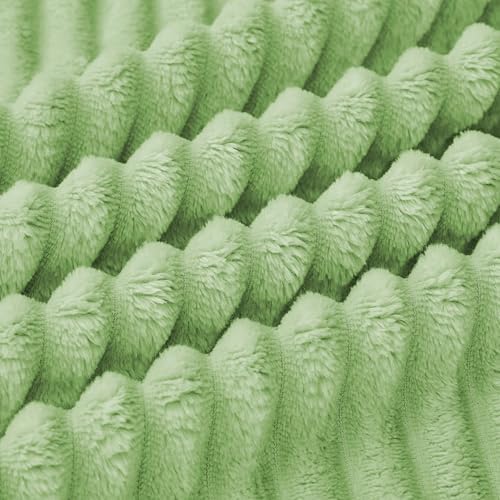 Bnuitland Fleece Throw Blanket, 300GSM Soft Warm Cozy Fluffy Throw for Babys & Pets, Stripe Pattern, All Season Sofa Bed Blanket for Home Decor, Light Green 50"x40" - Image 6