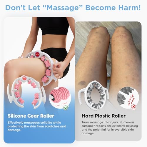 Cellulite Massage Tool - Lymphatic Drainage Massager - Muscle Roller, Deep Fascia Massage, Dimpled Skin Removal, Legs/Thighs/Buttocks, Anti-Cellulite Roller, Smooth Skin (14 Wheel - Pink) - Image 4