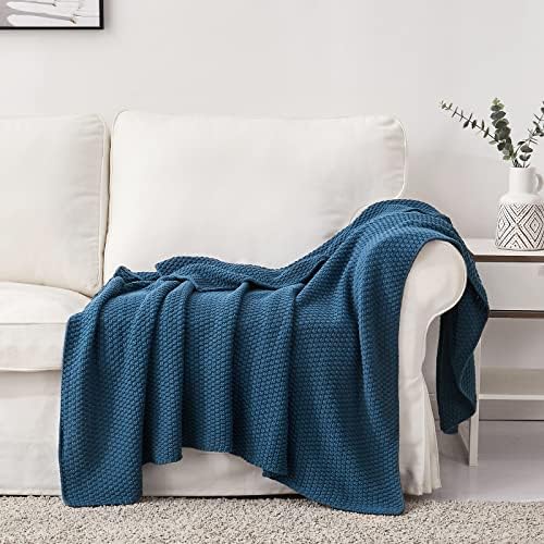 Longhui bedding 100% Cotton Knitted Throw Blanket – Blue, Soft & Cozy, Machine Washable, 60"x80" – Perfect for Living Room, Couch, Sofa, Bed or Travel - Image 2