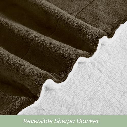 Elegant Comfort Ultra Soft Reversible Flannel Sherpa Blanket - Cozy Silky Fleece Throw for Couch, Bed - Plush Fuzzy Warm Winter Blanket for Gift, Twin XL, Brown - Image 5