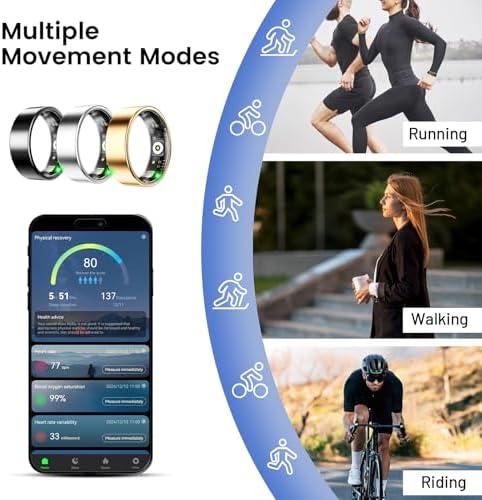 Mirlray Smart Ring for Women & Men, Smart Ring Health Tracker, Blood Oxygen & Heart Rate Monitor, Long Lasting Battery Sleep Ring, Waterproof Fitness Ring (R02C, Black, 10) - Image 3