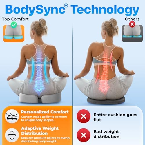 Seat Cushion, BodySync™ Technology with Non-Slip Gel & Memory Foam for Tailbone, Sciatica & Back Pain Relief, Office Chair Cushion, Car Seat Cushions for Driving (Light Grey) - Image 4
