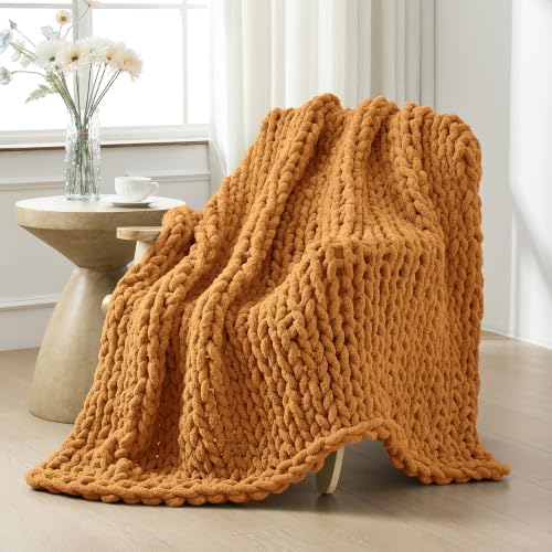 Bigacogo Chunky Knit Throw Blanket for Couch, 40x60 inches, Burnt Orange by Bigacogo