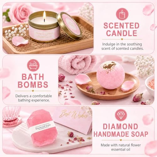 gisgfim 14 Pcs Birthday Gifts for Women, Relaxing SPA Robe Sets (Pink) - Image 3