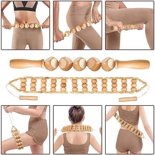 10-in-1 Wood Therapy Massage Tools Gua Sha Wooden Massager for Body Shaping Massage Tool Set Wood Therapy Tools for Relieving Muscle Pain Body Lymphatic Drainage Massager Anti-Cellulite - Image 6