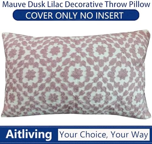 Decorative Pillowcase Embroidered Mina Trellis Dusk Lilac Mauve 12 x 20 inch Decorative Lumbar Throw Pillow Cover 30x50cm Dusk Pink Lilac 1pc Cotton Canvas - Image 7