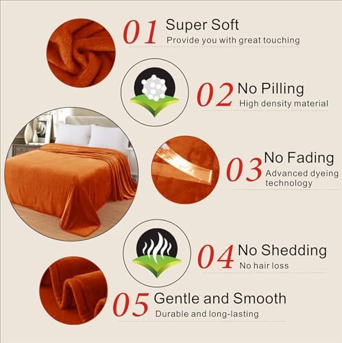 Fleece Blankets for All Season - Premium Lightweight Anti-Static Throw for Travel Size Bed Extra Soft Brush Fabric Warm Sofa Thermal Blanket 51" x 60"(Orange) - Image 3