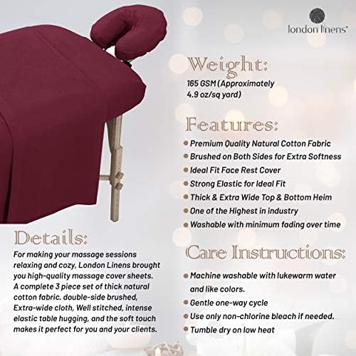 London Linens Extra Thick 3 Piece Set Massage Table Sheets Set - 100% Natural Cotton Flannel - Includes Massage Table Cover, Massage Fitted Sheet, and Massage Face Rest Cover (Burgundy) - Image 6