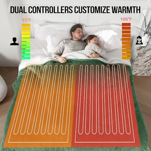 ESTINGO King Electric Blanket - 100"x90" Electric Heated Blanket with 5 Heating Levels & 10 Hours Auto Off, King Size Heated Blanket Dual Control for Bed, Ideal Gift, Hunter Green - Image 2