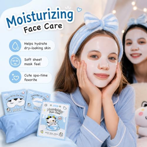 Milk Face Mask & Eye Mask & Lip Mask Skin Care Set for Kids Teens, 30 PCS - Image 2