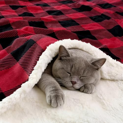 PU MEI Sherpa Fleece Throw Blanket 80" x 90" Reversible Plush Fluffy Large Big Blanket Lattice Flannel Blankets for All Season Use, Red and Black - Image 7