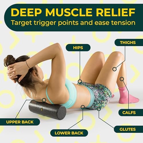 Deep Recovery Yoga Foam Roller for Physical Therapy & Exercise – Black Back Roller for Back Pain, Legs, and Shoulders, 12in x 4in Travel Size – Deep Tissue Massage for Myofascial Release - Image 2