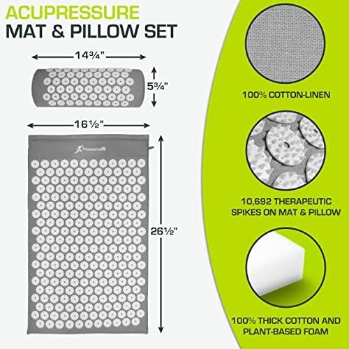 ProsourceFit Acupressure Mat and Pillow Set for Back/Neck Pain Relief and Muscle Relaxation, Grey - Image 2