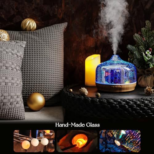 Porseme 500ml Glass Essential Oil Diffuser Aromatherapy Ultrasonic Cool Mist Humidifier 15-21 Running Hours Waterless Auto-Off Air Diffusers for Sleeping Yoga Working Spa(Silver) - Image 5