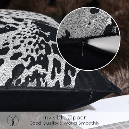 Velvet Throw Pillow Covers 18x18'' inches, New Upgrade Handmade Embroidered Cheetah Leopard Face Pillow Covers, Decorative Cushion Cover for Sofa Bed Living Room(Silver) - Image 4