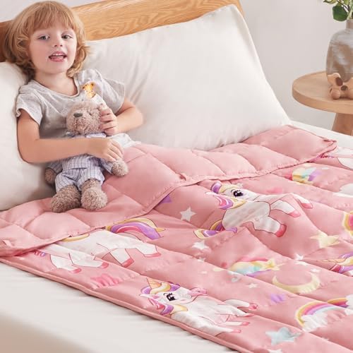 anfie Weighted Blanket Cooling Blanket for Resting(36''*48 3lbs),Throw Size Breathable Blanket with Premium Glass Bead(Pink Unicorn) - Image 3