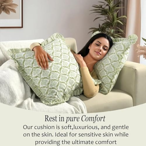 CPC Fern Regal Hand Block Print 100% Cotton Ruffle Throw Pillow Cover 18x18 inch with Hidden Zipper Decorative for Couch, Bed, Sofa, Farmhouse, Cottagecore Decor Gift Christmas Fall Thanksgiving - Image 5