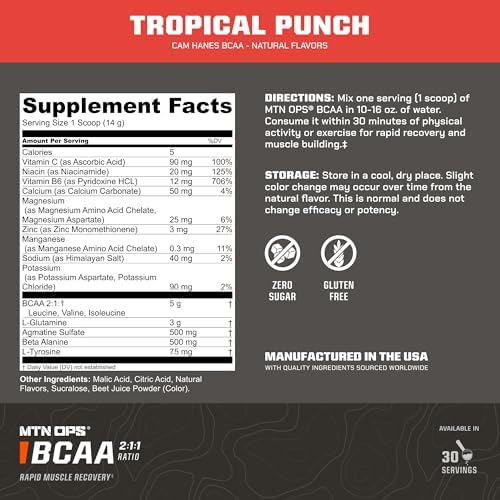 MTN OPS BCAA Powder for Muscle Recovery, Tropical Punch - Image 2