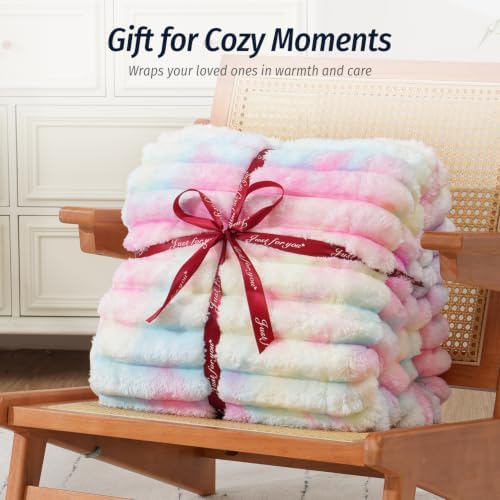 Fleece Weighted Blanket for Adults 60" x 80" 15lbs Soft Blankets, Rainbow - Image 6