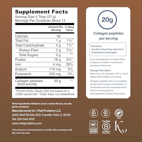 Vital Proteins Collagen Peptides Powder - Chocolate Powder for Hair, Nail, Skin, Bone & Joint Health, 13.5oz (Pack of 2) - Image 6