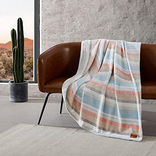 Wrangler - King Size Blanket, Super Soft & Reversible Plush Fleece Bedding, Throw Blanket for Couch or Bed (Glen Canyon Stripe Blue) - Image 2