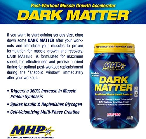 MHP Dark Matter Post Workout, Recovery Accelerator, w/Multi Phase Creatine, Waxy Maize Carbohydrate, 6g EAAs, Fruit Punch, 20 Servings, 55 Oz - Image 2