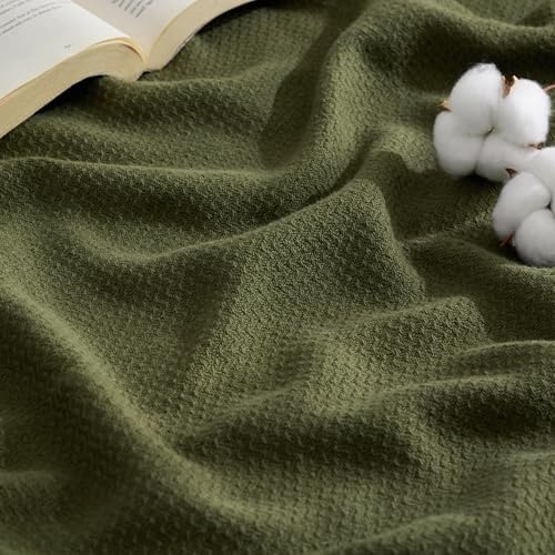 Bedsure 100% Cotton Blanket, Herringbone Weave, King, Olive Green by Unknown