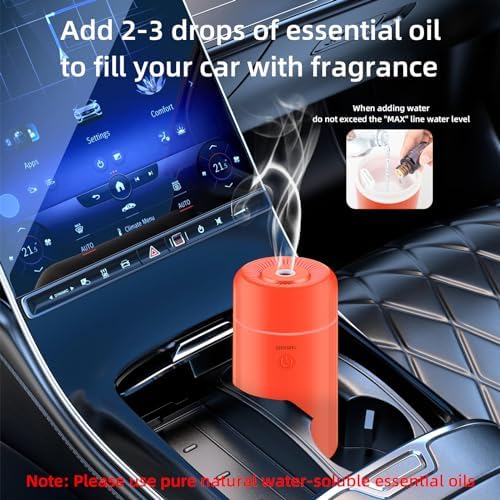 SEEDSEEL 100ML Car Essential Oil Diffuser, Mini Air Humidifier with 7-LED Color Changing, Suitable for Car (Orange) - Image 4