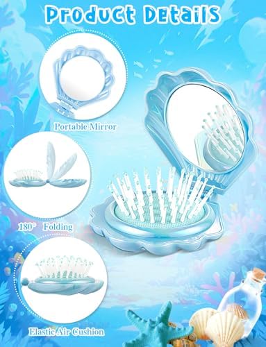 8 Pcs Foldable Travel Shell Hair Brush with Mirror - Image 4