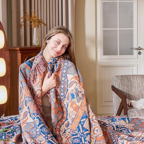 VANJOROY Boho Throw Blanket for Bed Couch 91" x 98", 100% Organic Cotton Skin-Friendly Ultra Soft Quilt Throw - Floral Rustic Living Room Decor Luxury Reversible Blanket for Sofa Chair and Gift - Image 5