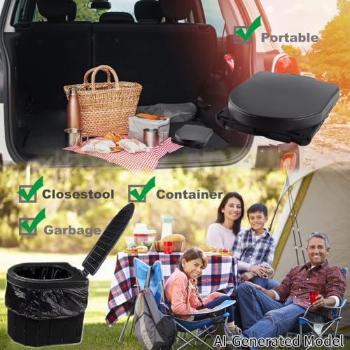 KINSPORY Camping Toilet, Portable Toilet for Adults & Kids, Foldable Potty & Outdoor Emergency Sanitation Products, Trash Can, Stool for Car Truck Camping Travel Hiking Fishing Long Trips (Deep Black) - Image 6