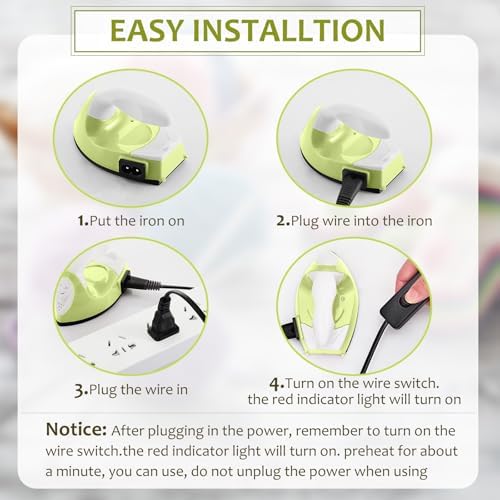 Honoson Mini Craft Iron Mini Heat Press Small Iron 3.93 x 2.36 x 2.76 in Portable Handy Tiny Flatiron with Charging Base Accessory for Fuse Bead Patch DIY Heat Transfer Vinyl(Fruit Green) - Image 3