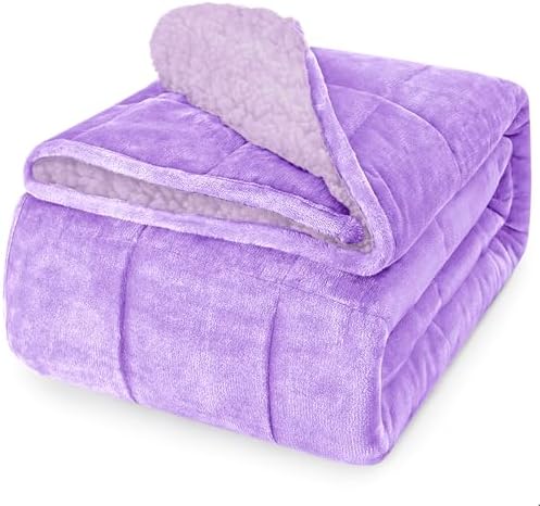 yescool Weighted Blanket for Adults (15 lbs, 60" x 80", Lavender) Heavy Blanket for Sleeping Perfect for 140-160 lbs, Queen Size Breathable Blanket with Premium Glass Bead, Machine Washable by yescool