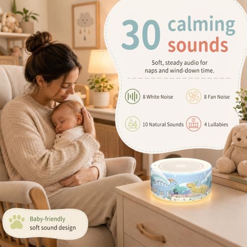 Kipcush White Noise Machine for Baby & Adults, Sleep Sound Machine with 30 Soothing Sounds, 8-Color Night Light, Memory Function, White Noise for Sleeping, Nursery, Office, Travel, Relaxation - Image 3