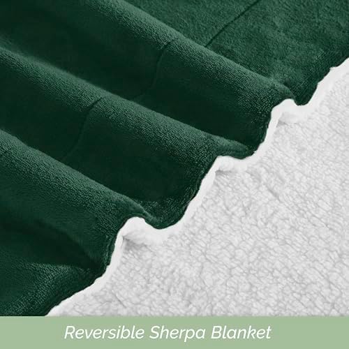 Elegant Comfort Ultra Soft Reversible Flannel Sherpa Blanket - Cozy Silky Fleece Throw for Couch, Bed - Plush Fuzzy Warm Winter Blanket for Gift, Twin, Hunter Green - Image 5