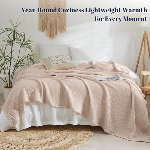 PHF 100% Cotton Muslin Blanket King Size 108"x90", 4-Layer Lightweight Gauze Throw, Breathable Cloud-Soft Minimalist Blanket for Bed, Couch, Camping & Baby, Dusty Pink, Ideal Gift - Image 5