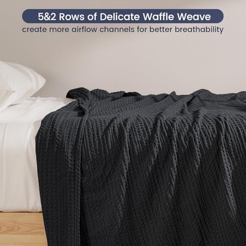 PHF Lightweight Waffle Weave Throw Blanket 50"x 60", Soft Woven Summer Blanket for Hot Sleepers - Aesthetic Home Decor for Couch Bed Sofa, Pet Friendly, Black - Image 5