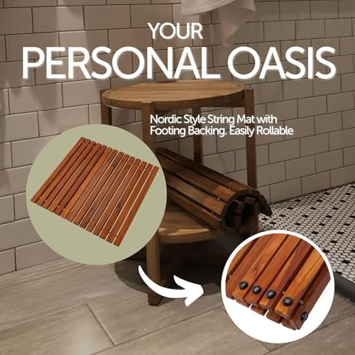 Nordic Teak 100% Solid Teak Wood String Mat - Indoor and Outdoor Use - Non-Slip Wooden Platform for Sauna, Pool, Hot Tub Flooring Decor and Protector (Oiled Finish, 19.6" x 19.6") - Image 3