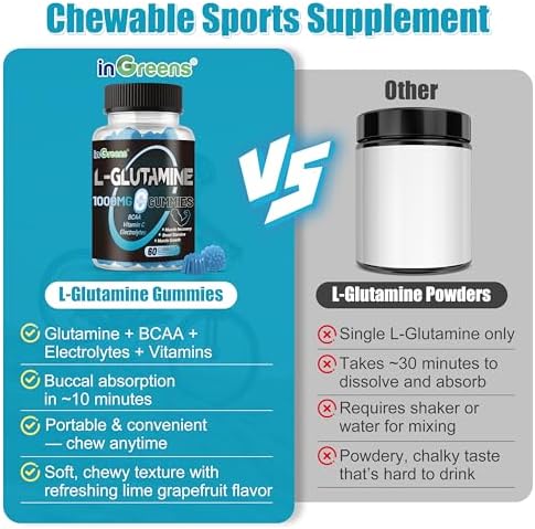 inGreens L-Glutamine Gummies 1000mg with BCAA, 240 Count - Image 3