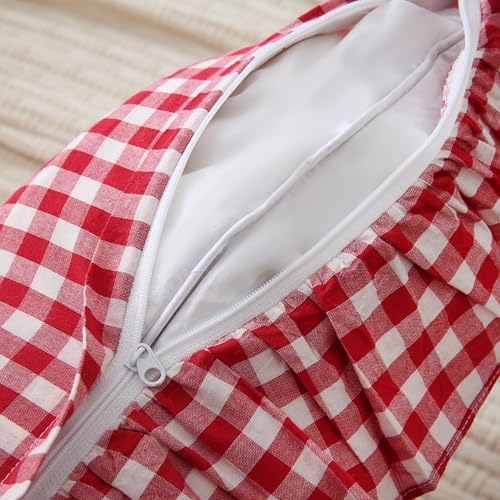 2 Pack Red/White Plaid Ruffled Throw Pillow Sham 20x20 inches - Image 4