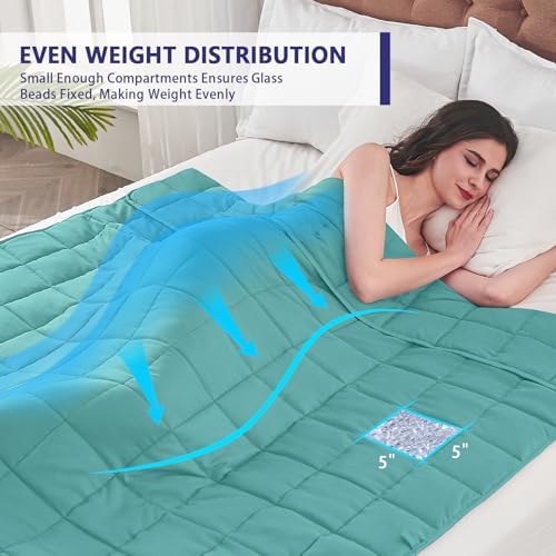 yescool Weighted Blanket for Adults (20 lbs, 48" x 72", Teal) Cooling Heavy Blanket for Sleeping Perfect for 190-210 lbs, Twin Size Breathable Blanket with Premium Glass Bead, Machine Washable - Image 3