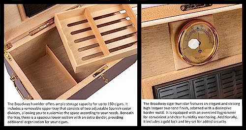 Prestige Import Group The Broadway Arch Top Cigar Humidor - Up to 150 Cigar Capacity - Color: Lacquer Burl w/Mappa Wood Inlay - Image 5