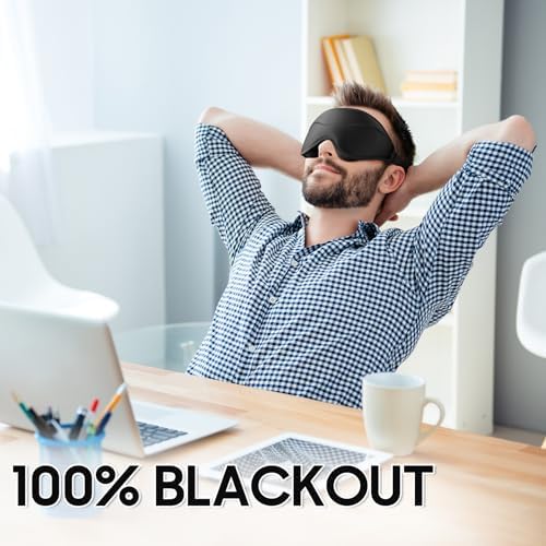 Sleep Mask - Total Blackout 3D Sleeping Mask, Super Lightweight & Silky Soft Eye Mask for Sleeping, Fully Adjustable Fit for Home, Office, Traveling, Meditation, Yoga, Black - Image 2