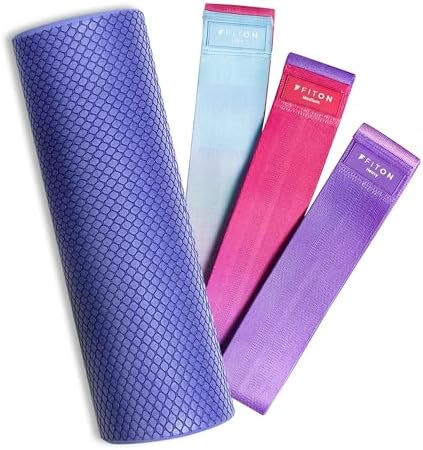 FitOn - 12"x4" Travel Sized Recovery Roller & Sculpt Resistance Bands Bundle - Workout Equipment Set for Gym and Home Exercise - Workout with Non-Slip Exercise Bands & Durable Foam Roller Set by FitOn