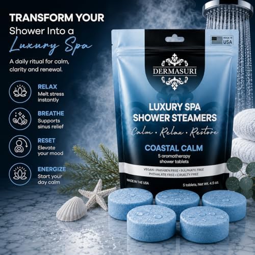 Dermasuri Shower Steamers Aromatherapy, Coastal Calm Shower Tablets - Image 2