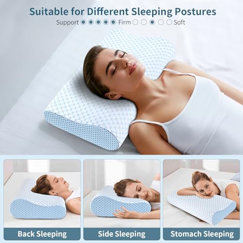 Cervical Pillow for Neck Pain Relief, Contour Memory Foam Pillows for Sleeping, Ergonomic Pillow Cooling Pillow Bed Pillow Neck Support for Side Back Stomach Sleepers (Blue) - Image 6
