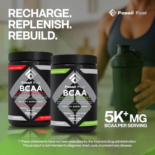 Fossil Fuel Sugar-Free BCAA Powder – Post-Workout Muscle Recovery with BCAAs, Glutamine, Vitamin B6, Amino Acids, Endurance & Hydration, Honeydew Watermelon (30 Servings) - Image 4