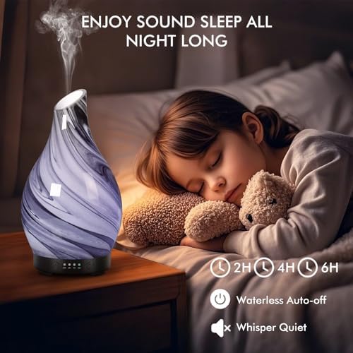Aromatherapy Essential Oil Diffuser for Home- Art Glass Diffuser for Essential Oils with Waterless Auto Shut-Off 4 Timer 7 Colors LED Night Light for Home Office Decor Gifts for Women - Image 4