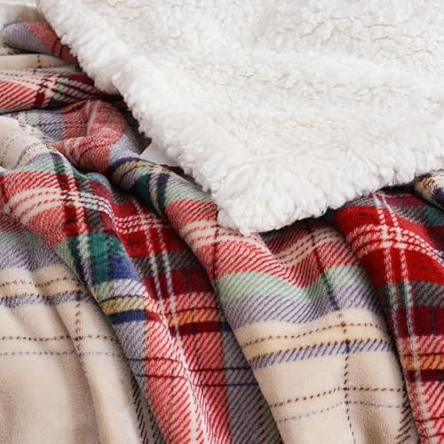 PU MEI Sherpa Fleece Throw Blanket 60" x 80" Reversible Plush Fluffy Large Big Blanket Lattice Flannel Blankets for All Season Use, Chrismas Red - Image 6